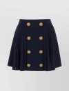 BALMAIN WOOL PLEATED MINI SKIRT WITH GOLD-TONE BUTTONS