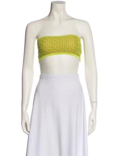 Pre-owned Balmain Wool Printed Crop Top In Green