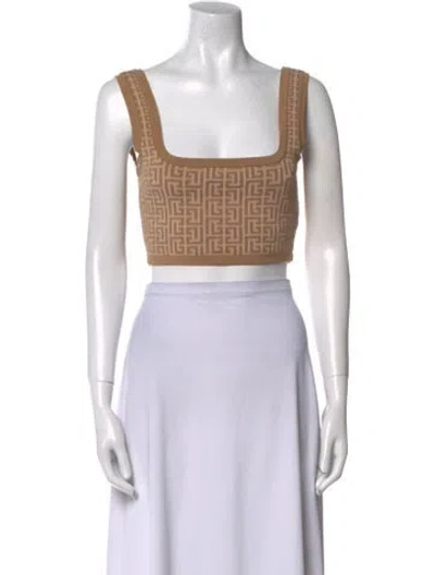 Pre-owned Balmain Wool Printed Crop Top In Neutral
