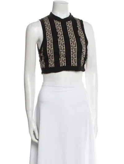Pre-owned Balmain Wool Printed Crop Top In White