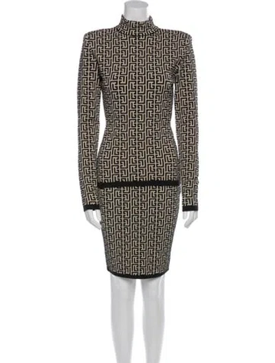 Pre-owned Balmain Wool Printed Skirt Set In Neutral