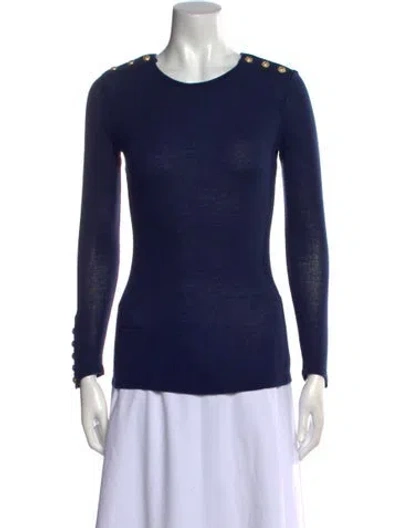 Pre-owned Balmain Wool Scoop Neck Sweater In Blue