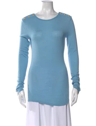Pre-owned Balmain Wool Scoop Neck Sweater In Blue