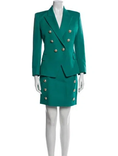 Pre-owned Balmain Wool Skirt Set In Green
