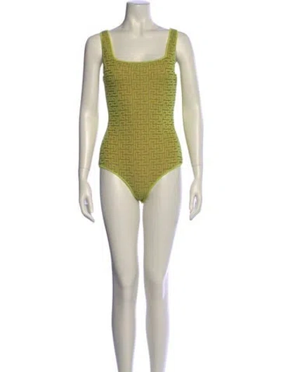 Pre-owned Balmain Wool Square Neckline Bodysuit W/ Tags In Green