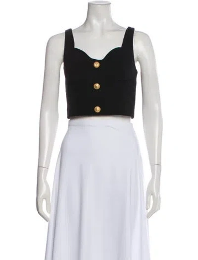 Pre-owned Balmain Wool Square Neckline Crop Top In Black
