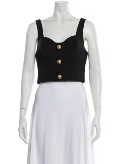 Pre-owned Balmain Wool Square Neckline Crop Top In Black