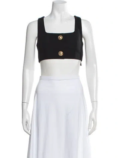 Pre-owned Balmain Wool Square Neckline Crop Top In Black