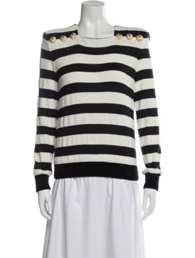 Pre-owned Balmain Wool Square Neckline Top In Black/white