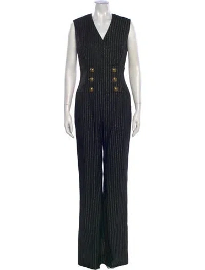 Pre-owned Balmain Wool Striped Jumpsuit W/ Tags In Black