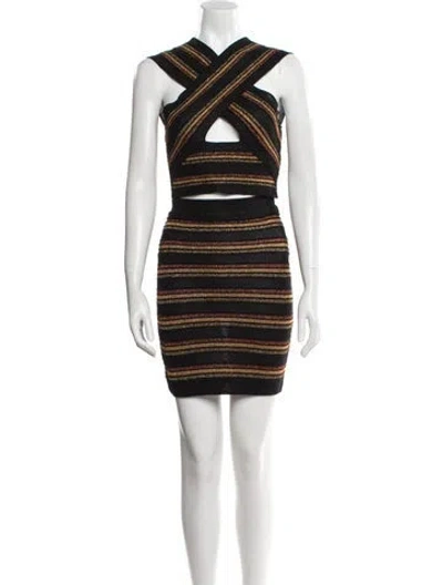 Pre-owned Balmain Wool Striped Skirt Set In Orange