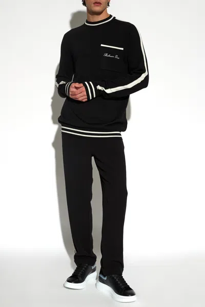 Balmain Merino Wool Signature Sweater In Black
