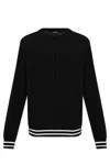 Balmain Merino Wool Sweater With Stripe Detail And Jacquard Pattern In Nero E Bianco