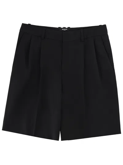 Balmain Wool Shorts Tailored Pleats Belt Loops In Black
