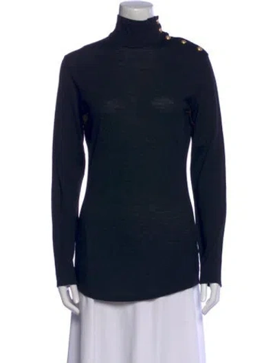 Pre-owned Balmain Wool Turtleneck Sweater In Blue