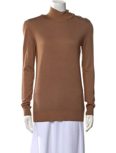 Pre-owned Balmain Wool Turtleneck Sweater In Brown