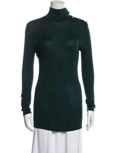 Pre-owned Balmain Wool Turtleneck Sweater In Green