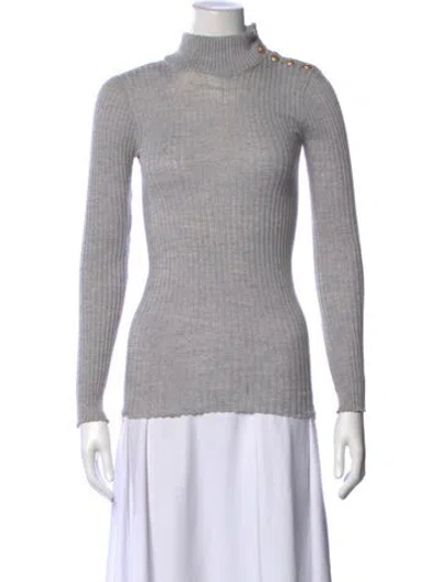 Pre-owned Balmain Wool Turtleneck Sweater In Grey