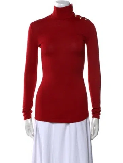Pre-owned Balmain Wool Turtleneck Sweater In Red