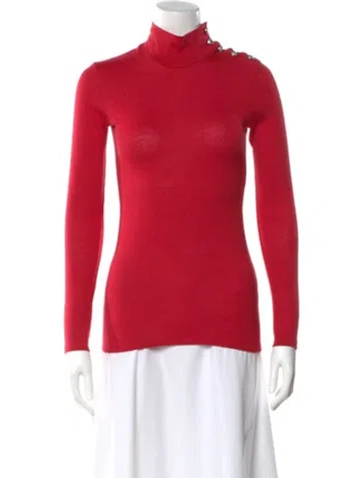 Pre-owned Balmain Wool Turtleneck Sweater In Red