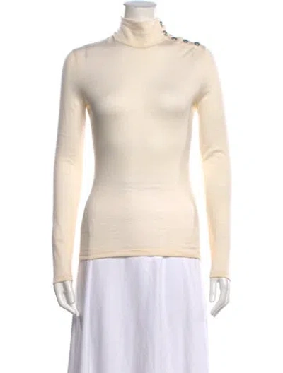 Pre-owned Balmain Wool Turtleneck Top In Neutrals