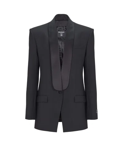 Balmain Wool Tuxedo Jacket In Black
