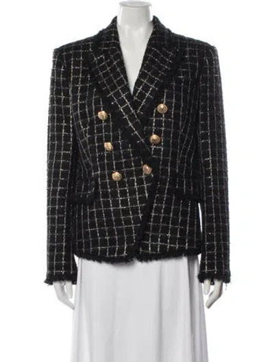 Pre-owned Balmain Wool Tweed Pattern Blazer In Black