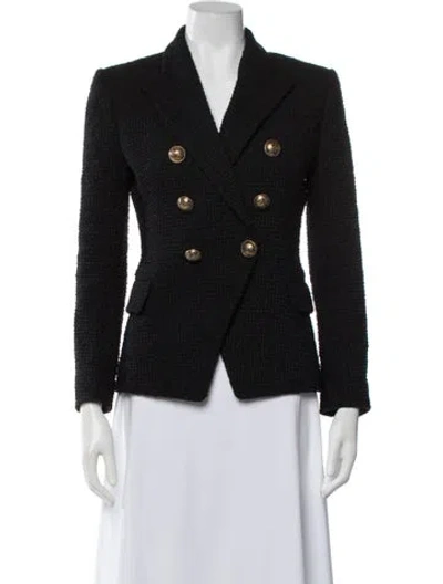 Pre-owned Balmain Wool Tweed Pattern Blazer In Black