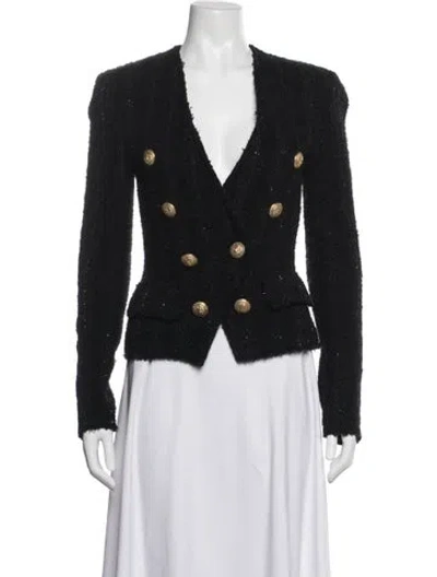 Pre-owned Balmain Wool Tweed Pattern Blazer In Blue