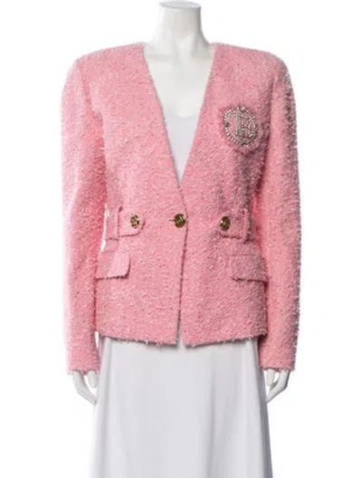 Pre-owned Balmain Wool Tweed Pattern Blazer In Pink