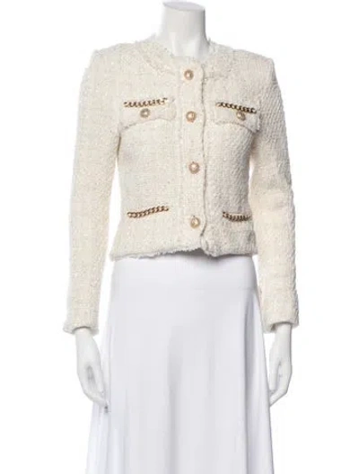 Pre-owned Balmain Wool Tweed Pattern Jacket In White