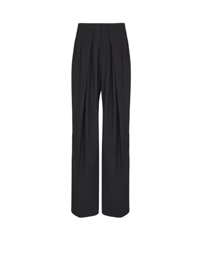 Balmain Wool Twill Trousers With Wide Knife Pleats In Black