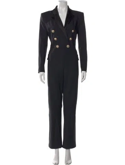 Pre-owned Balmain Wool V-neck Jumpsuit In Black