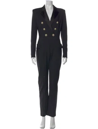 Pre-owned Balmain Wool V-neck Jumpsuit In Black