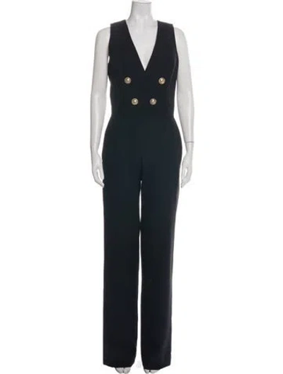 Pre-owned Balmain Wool V-neck Jumpsuit In Black