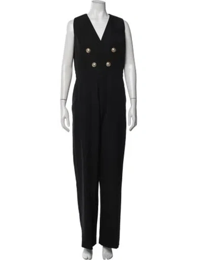 Pre-owned Balmain Wool V-neck Jumpsuit In Black