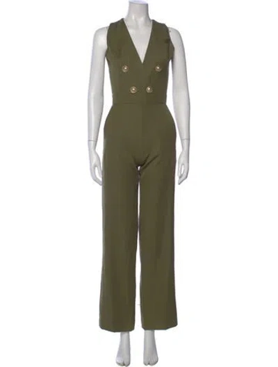 Pre-owned Balmain Wool V-neck Jumpsuit In Green