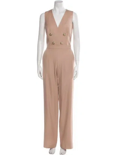Pre-owned Balmain Wool V-neck Jumpsuit In Pink
