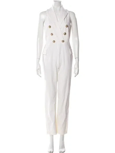 Pre-owned Balmain Wool V-neck Jumpsuit In White