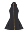 Balmain Zip-detailed Pleated Grain De Poudre Wool Mini Dress In Black