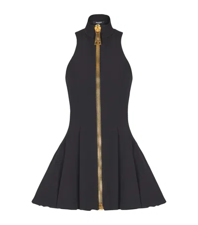 BALMAIN WOOL ZIPPED MINI DRESS