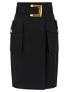 Balmain Structured Midi Wrap Skirt In Black