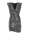 Balmain Short Draped Jersey Dress With Silver Sequins In Black