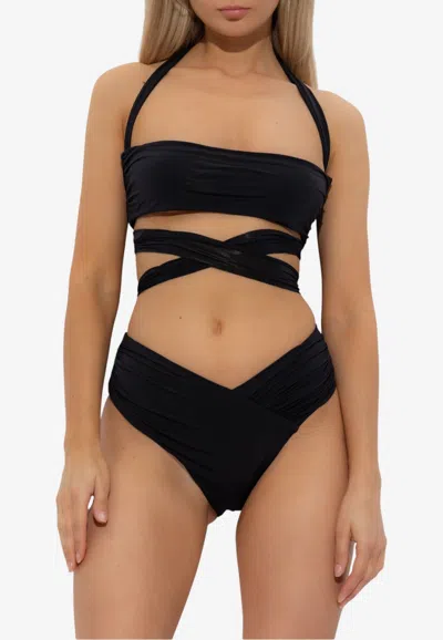 Balmain Wraparound Halterneck Bikini In Black