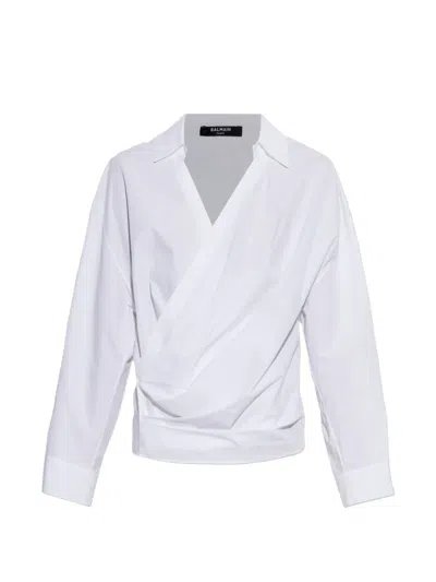 Balmain Wrap-design Cotton Blouse In White