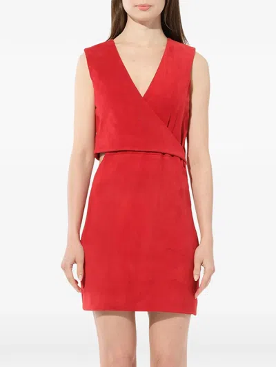 Balmain Wrap-style Leather Dress In Red
