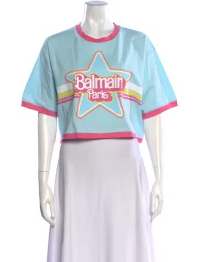 Pre-owned Balmain X Barbie Graphic Print Crew Neck Crop Top In Multi