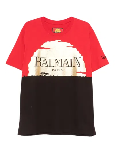 Pre-owned Balmain X Disney Sunset-print T-shirt In Red