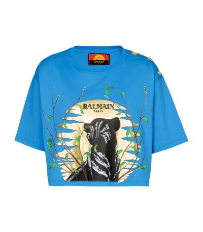 Balmain X Disney The Lion King Cropped T-shirt In Blue