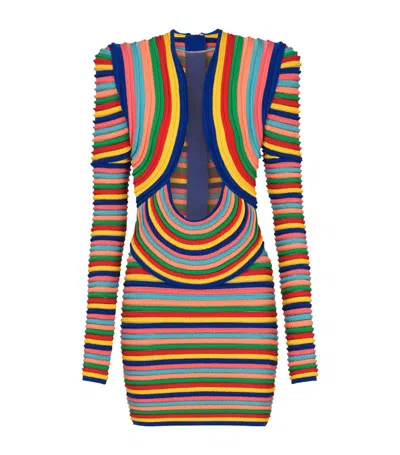Balmain X Disney The Lion King Roll-knit Plunge Mini Dress In Multicolor